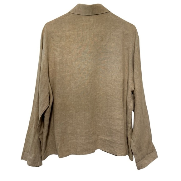 Flax tan linen long sleeve over shirt tan M button front - Picture 2 of 7